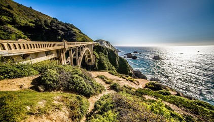 California Bixby bridge in Big Sur Monterey County in Route 1 - obrazy, fototapety, plakaty