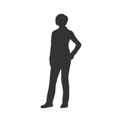 Business Woman Black Silhouette Standing Full Length Over White Background Vector Illustration. Half Turn View