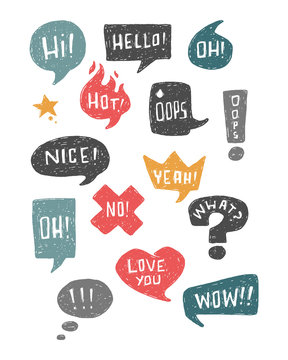 Hand Drawn Vector Speech Bubbles And Symbols