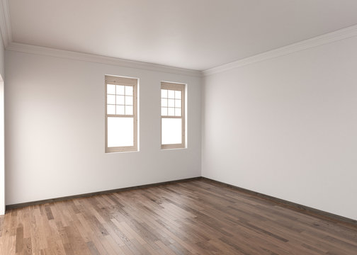 Unfurnished Room with Hardwood Flooring and Single Hung Windows