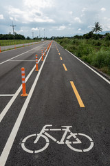 Bicycle lane and Traffic pole at sky lane bike. 