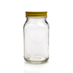 empty bottle glass with yellow cap isolated white background