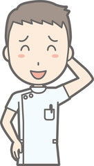 Illustration of a male nurse wearing a white coat with a smile