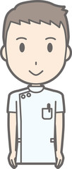 Illustration of a male nurse wearing a white suit facing the front