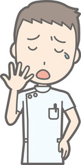 Illustration of a male nurse wearing a white clothing yawning