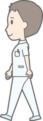 Illustration of a male nurse wearing a white coat walking sideways