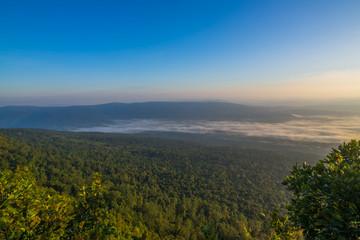 Obraz premium Mountain valley during sunrise. Natural summer landscape