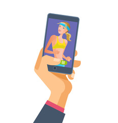 Fitness application on the phone with a touch screen.