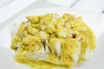 Khanom Jeen Nam Ya Pu, rice noodles with crab curry sauce, Signature Thai food,