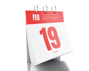 3d Day calendar with date February 19, 2017