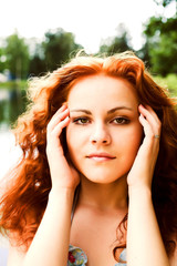Fototapeta premium Red-headed nymph close up