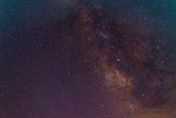 Milky Way galaxy, Long exposure photograph, with grain.Image contain certain grain or noise and soft focus.