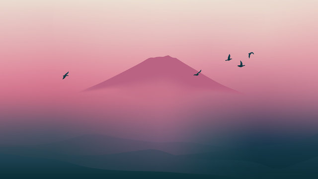 Scenic Fuji mountain of Japan with beautiful twilight sky © momosama