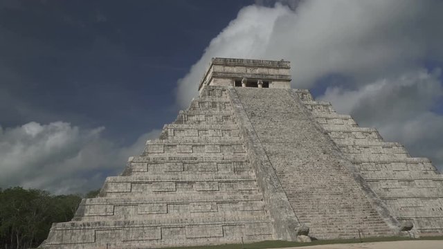 CHICHEN ITZA, MEXICO - MAY 25, 2017: Architecture of Maya pyramid temple Kukulkan in Mexico at summer sunny day