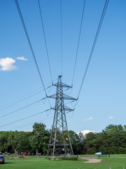 Electric wire electric tower on clear sky background