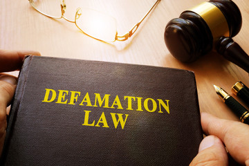 Defamation Law and gavel on a table.