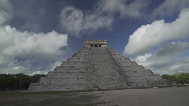CHICHEN ITZA, MEXICO - MAY 25, 2017: Maya pyramid temple of Kukulkan in Mexico on the background at clear blue sky