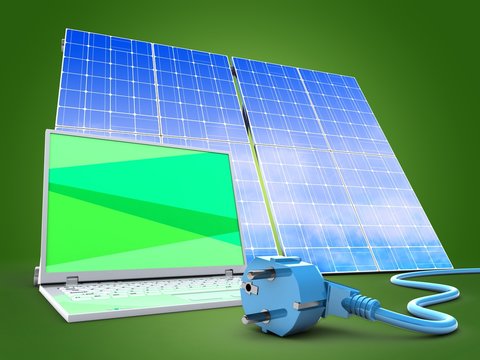3d laptop computer with solar panel