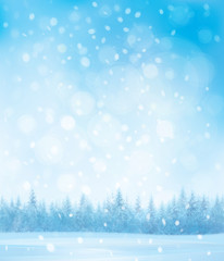 Vector  winter  snow scenes with forest background.