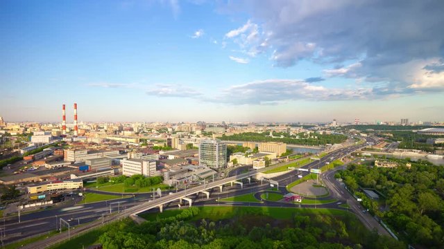 summer day moscow city famous third traffic ring aerial panorama 4k timelapse russia