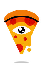 Illuminati pizza concept. cheese dripping pizza-slice with eye. vector illustration. eps 10
