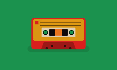 Mixtape. vector illustration of a retro cassette in bright colours on a green background. mixtape concept. eps 10