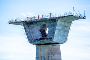 The construction of the pillars of the bridge foundations