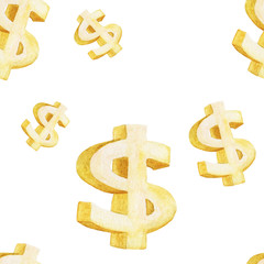 Seamless watercolor illustration of Golden Dollar on white background.
