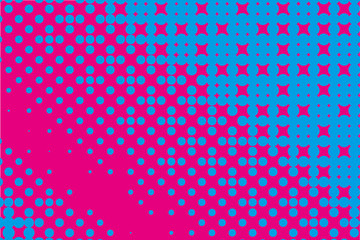 Comic pattern. Halftone background. Pink, blue, magenta color. Dotted retro backdrop, panels with dots, points, circles, rounds.