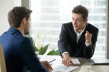 Financial analyst explaining reasons of company growth deceleration and giving advices how to reach...