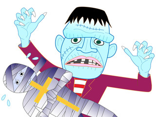 ハロウィンの日に獲物を探すフランケンシュタイン。