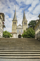 Fototapeta na wymiar The famous and historical Church of St. Leodegar, Lucerne