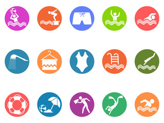 swimming pool round button icons set