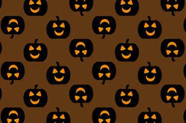 Halloween black pumpkin on brown background - vector pattern, Halloween  pumpkin - vector illustration,