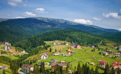 Fototapeta na wymiar Comfortable houses in the Carpathian mountains,