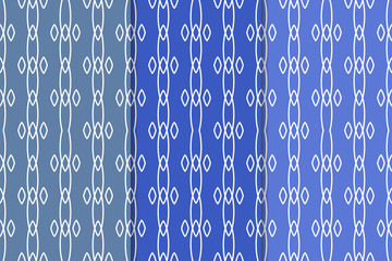 Geometric backgrounds. Set of blue seamless patterns