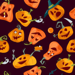 Halloween pumpkins. Happy halloween. Seamless background pattern.