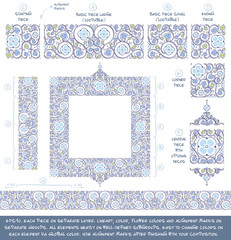 Seamless Pattern. Flower Decorative Ornaments Building Kit - Blue