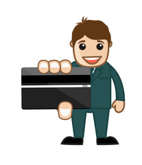 Cartoon Businessman Showing Credit Card