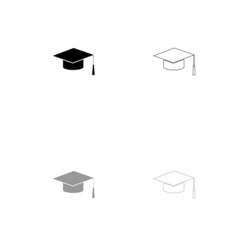 Graduation cap black and grey set icon .
