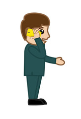 Cartoon Businessman Talking on Phone about emergency 