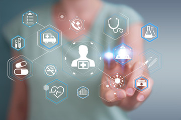 Businesswoman using modern medical interface 3D rendering