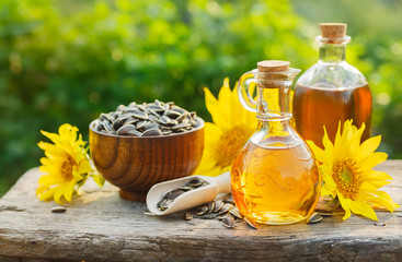 Sunflower oil with flowers