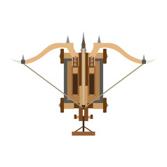 Catapult icon medieval war weapon illustration vector old white wooden siege ancient castle artillery