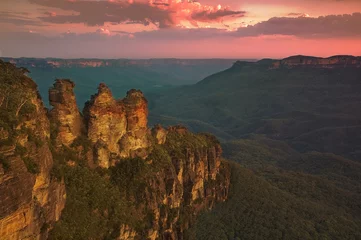 Fotobehang Three Sisters Three Sisters bij zonsondergang, Blue Mountains, Australië