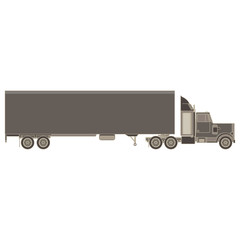 Vector of trailer truck and cargo container for shipping and transportation flat icon isolated on white background illustration side view.