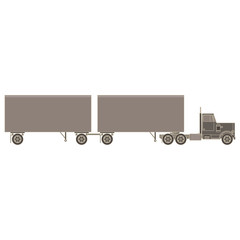 Vector of trailer truck and cargo container for shipping and transportation flat icon isolated on white background illustration side view.