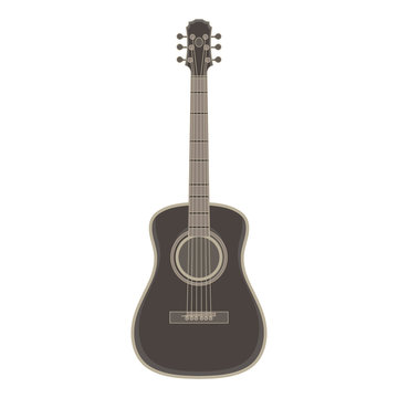 Vector acoustic guitar flat icon isolated. Black music instrument front view illustration.