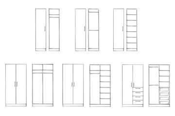 2d sketch. Wardrobe design collection isolated on white background. Furniture design. Simple, line, graphic, illustrator. Home Interior Design Software Programs.Project management.