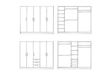 2d sketch. Wardrobe design collection isolated on white background. Furniture design. Simple, line, graphic, illustrator. Home Interior Design Software Programs.Project management.